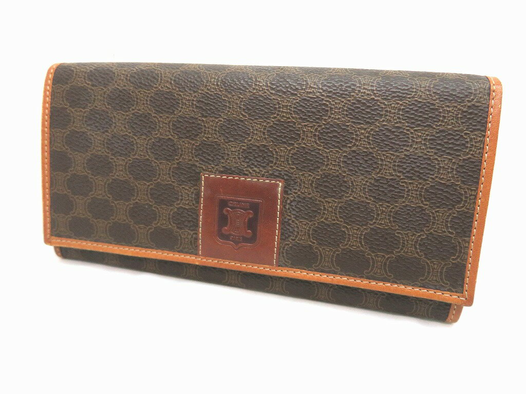 樂天商城 - s23g-742k【中古】CELINE セリーヌ マカダム 二つ折り 長財布 フラップ がま口 ブラウン【9800円以上で沖縄・離島も送料無料】