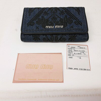 23k-675o【中古】miumiu ミュウミュウ デニム 刺繍 3つ折り財布 ギャランティー付き 箱なし【送料無料】【9800円以上で沖縄・離島も送料無料】
