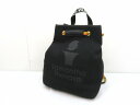 s24g-152k【中古】Samantha Thavasa サマンサタバサ エフェクトロゴ ミニリュック ショルダー コットンブラック【9800円以上で沖縄・離島も送料無料】
