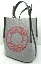 s24g-876x【中古】BURBERRY バーバリー ロゴグラフィック キャンバス ペギー バスケット 2WAYバッグ グレー 【9800円以上で沖縄・離島...