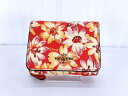 s24t-0431y【中古】COACH コーチ ヴィンテージ デイジー スクリプト プリント 花柄 ピンクマルチカラー 三つ折り 財布 レザー レディース 35...