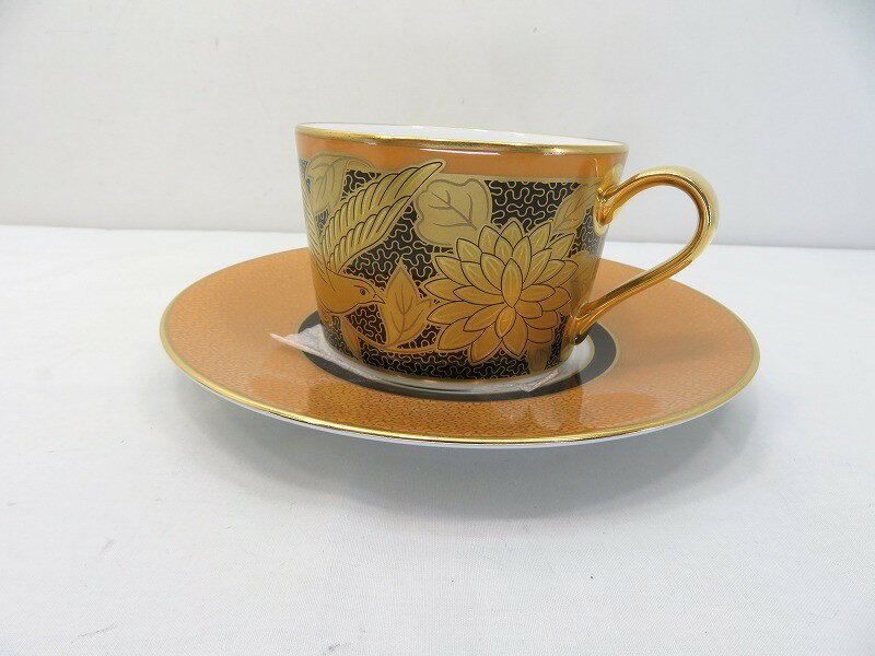 s24g-1362k【中古】Noritake ノリタケ　オマージュコレクション　橙絵花鳥文　カプチーノカップ&ソーサー　本体のみ【9800円以上で沖縄・離島も送料無料】