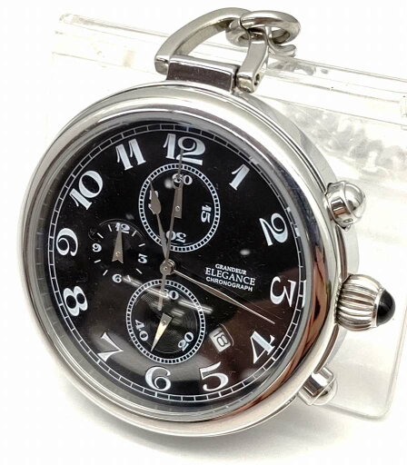 25k-071t【中古】GRANDEUR グランドール ELEGANCE エレガンス 懐中時計 ポケットウォッチ クロノグラフ クォーツ OSC012 黒文字盤 チェーン付 動作品【9800円以上で沖縄・離島などの一部地域も送料無料での発送となります。】 25k-071t【中古】GRANDEUR グランドール ELEGANCE エレガンス 懐中時計 ポケットウォッチ クロノグラフ クォーツ OSC012 黒文字盤 チェーン付 動作品【9800円以上で沖縄・離島などの一部地域も送料無料での発送となります。】