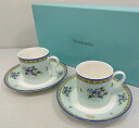 s25g-651n【中古】TIFFANY&Co. ティファニー デミタスカップ&ソーサー MORNING GLORY 2客ペアセット ブルー 箱付き【9800円以上で沖縄・離島も送料無料】