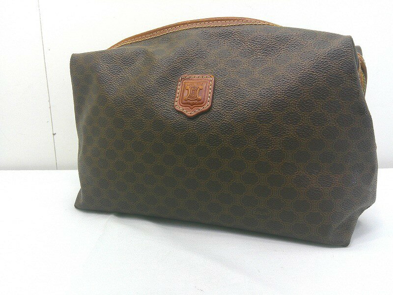 s25g-A633k 【中古】CELINE セリーヌ　マカダム　化粧ポーチ　クラッチバッグ　セカンドバッグ　大きめ　大容量　ブラウン【9800円以上で沖縄・離島も送料無料】