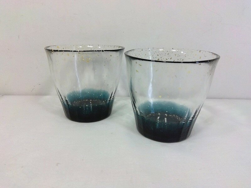 樂天商城 - 26g-296k【中古】津軽びいどろ　氷華金彩　碧　ロックグラス　ペアセット　箱なし【9800円以上で沖縄・離島も送料無料】