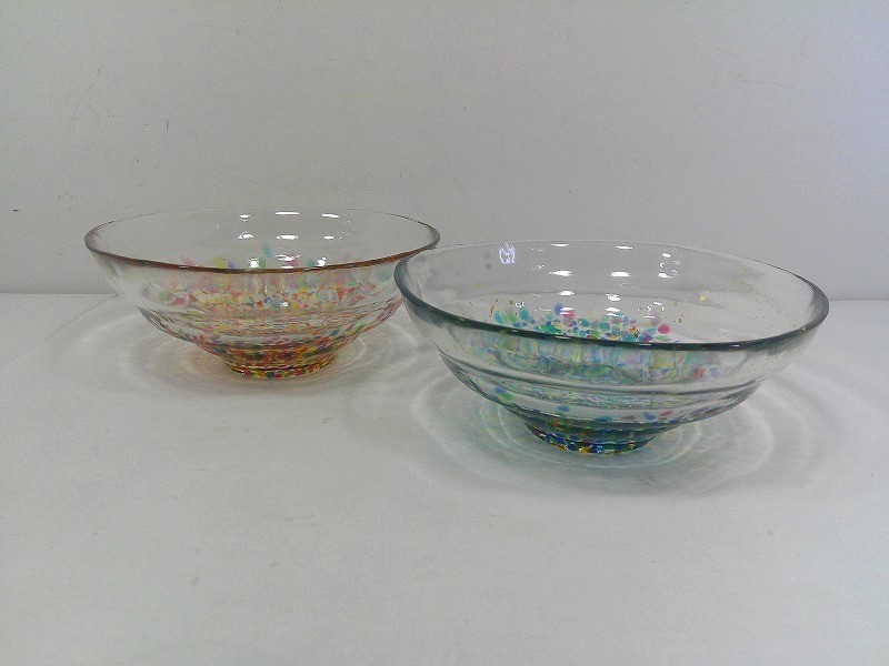 樂天商城 - 26g-297k【中古】津軽びいどろ　HANABI はなび金彩　MATSURI まつり金彩　ガラス碗　ボウル　ペアセット　箱なし【9800円以上で沖縄・離島も送料無料】
