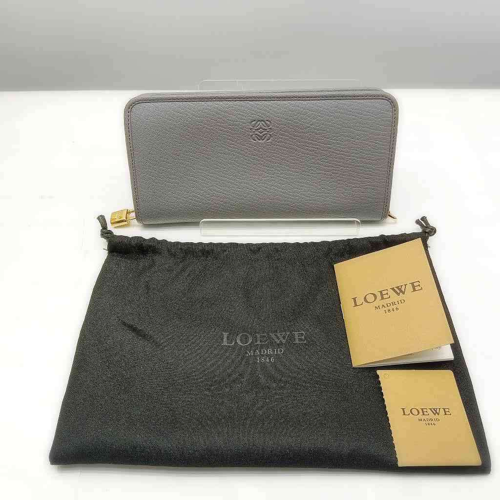 Rakuten - 26k-179o【中古】ロエベ 財布 アナグラム レザー - ラウンドファスナー長財布 グレー ロングウォレット【送料無料】【9800円以上で沖縄・離島も送料無料】