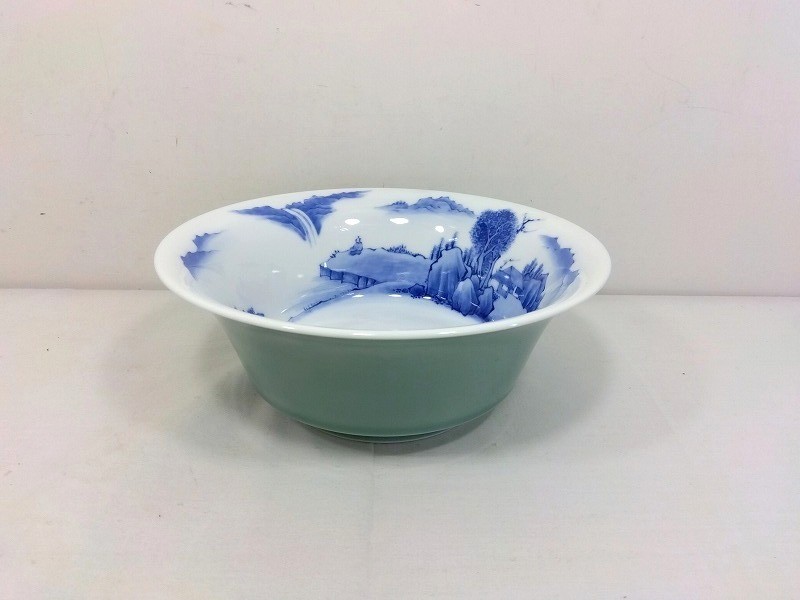 Rakuten - 26g-545k【中古】深川製磁　青磁　染付山水　盛鉢　中鉢　箱なし【9800円以上で沖縄・離島も送料無料】