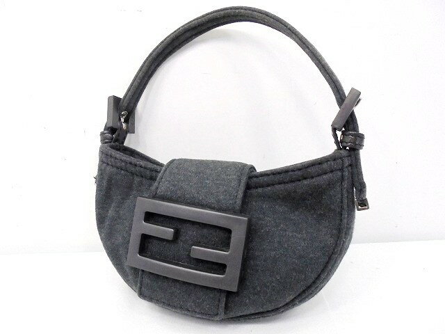 26g-614x【中古】FENDI　フェンディ　ミニクロワッサン　ミニバッグ　ポーチ　グレー　ウール　2354 26673 099【9800円以上で沖縄・離島も送料無料】