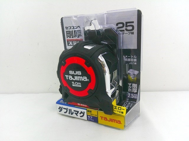 &nbsp; 商品説明 商品名 【中古】【未使用品】 Tajima タジマ　剛厚セフGステンロック　ダブルマグ 25 5.0m &nbsp;GASFGSLWM25-50【9800円以上で沖縄・離島も送料無料】 コメント 未使用品です。(画像参照) ※実店舗にて販売中の商品となりますので、画像にない汚れ等がある場合がございます。 ※カメラのフラッシュ等で色具合いが若干異なる場合がございます。 気になる点はお気軽にお問い合わせください。 中古品であることをご了承のうえご検討下さい。 サイズ&nbsp; 目盛仕様：メートル目盛、JIS1級、両面目盛 テープ幅：25mm テープ長さ：5m テープ：両面剛厚イエローテープ 表示：ヨンゴーゴーピッチ表示付 バネ：SUS301ステンレスバネ使用 付属：落下防止セフ付 付属：ネオジム磁石（260mT）付爪 付属：ネオジム磁石（340mT）付本体 付属：落下防止対応ストラップ ※詳しい仕様はメーカーHP等をご参照下さい。 状態 ランク 未使用品です。 &nbsp; 注意&nbsp;事項&nbsp; ※当店で扱う商品は基本的に中古品となります。中古品にご理解のある方のみご購入頂きますようお願い致します。 ※中古品の為、返品有効期間以外の保証はございません。 ※原則商品到着後、7日以内にご連絡の上、10日以内のご返送をお願いいたします。期間を過ぎますと理由の如何にかかわらず返品・返金対応致しかねます。 当店ではお客様と気持ちの良いお取引を心がけております。 その為以下の注意事項をご確認の上ご購入くださいますようお願い致します。※運送会社は発送サイズにより佐川急便に変更になる場合もございますのでご了承下さいませ。 当店ではお客様と気持ちの良いお取引を心がけております。 その為、注意事項をご確認の上ご購入くださいますようお願い致します。