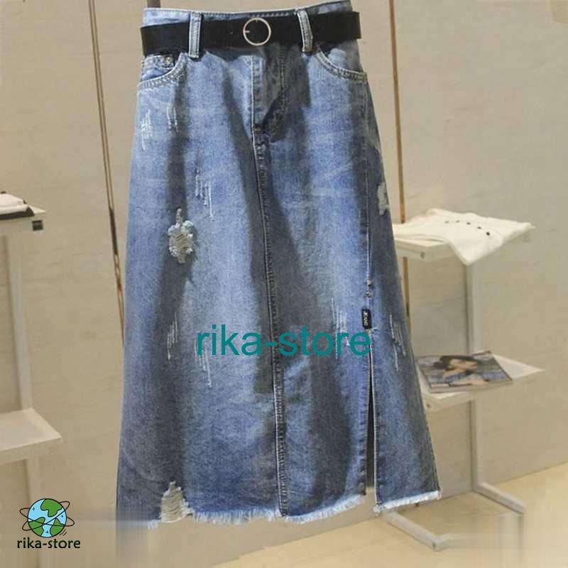 デニムスカート カウボーイ レディース 上品 ロング丈 デニム 春夏秋冬 ミディアム丈 スリット Aライン ハイウエスト きれいめ 着痩せ 通勤 韓国風 大きいサイズ