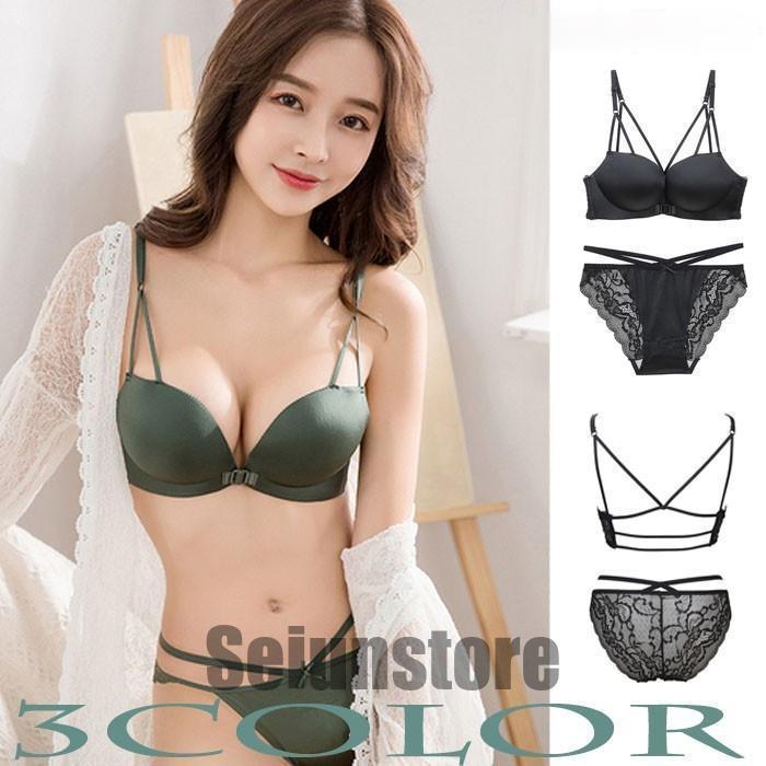 ノンワイヤーブラ ブラ ブラジャー ショーツ セット インナー ランジェリー ノンワイヤー かわいい リボン 谷間 美胸 盛れる オシャレ 下着女性