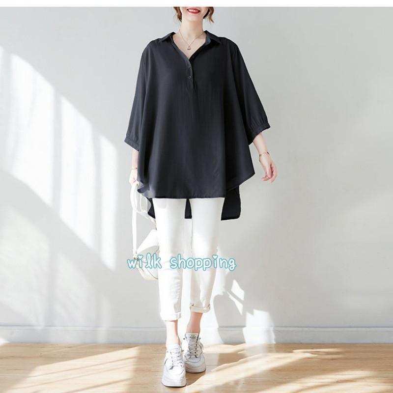 シャツ レディース ブラウス トップス チュニック 7分袖 前開き UV対策 冷房対策 ポケット付き カジュアル 着痩せ 春秋 羽織り 体型カバー