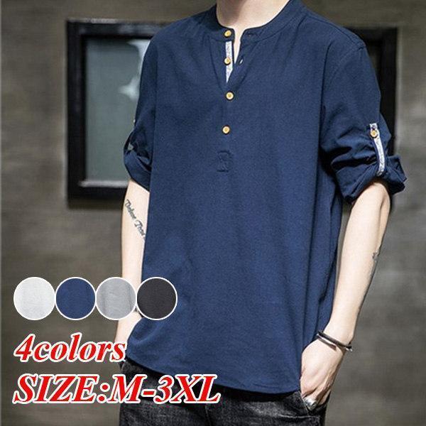 メンズ カジュアルシャツ 半袖Tシャツ Tシャツ スポーツウェア リネン 綿麻 夏服 おしゃれ 薄手tシャツ 細身 薄手 吸汗速乾 涼しい ゆったり カジュアル