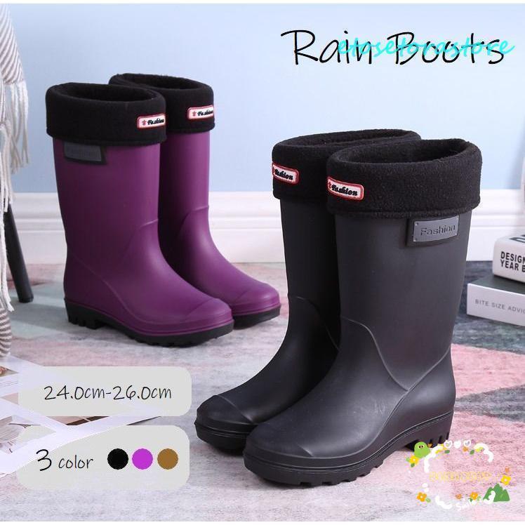 レインブーツ レディース レインシューズ 長靴 雨具 ショート 布カバー付き 防寒 防水 滑りにくい 黒 ブラック ブラウン パープル おしゃれ