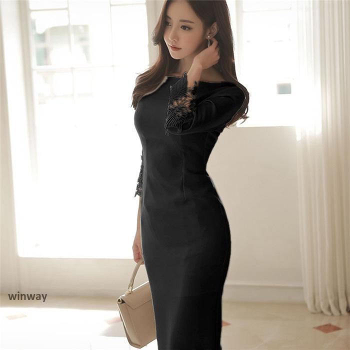 ワンピース きれいめ レディース 春 秋 膝丈 長袖 パーティードレス タイトスカート 白 結婚式ドレス ロングワンピース お呼ばれ 卒業式 レース上品 着痩せ