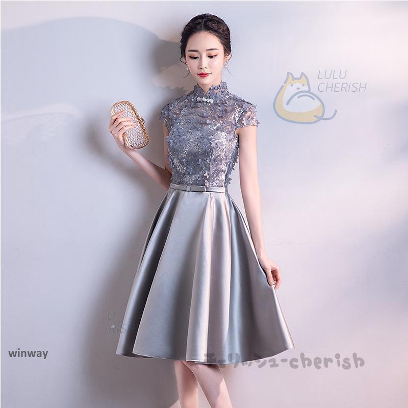 チャイナドレス ワンピース レディース フォーマル パーティー おしゃれ 秋 ゆったり 丈 起毛 中国風 大きめ サイズ 婦人服 ブラック