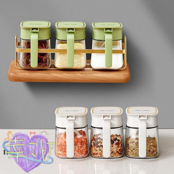 調味料ポット 調味料ラックセット 壁掛け スプーン付き 調味料入れ スパイスジャー 調味料ケース 密閉保存容器 塩 砂糖入れ 湿気防止 収納ラック おしゃれ