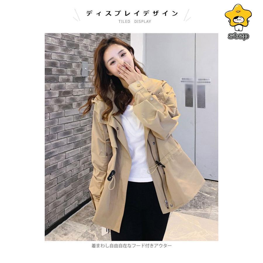 スプリングコート レディース スプリング トレンチコート トレンチ フード付き ミディアムコート ミディアム丈 春アウター 春コート 春スプリング ドロスト付き