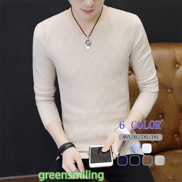 ニット メンズ セーター 無地 秋冬 暖かい トップス 長袖 薄手 シンプル ビジネス オフィス Vネック 修身