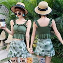 水着 新作 レディース 2点セット タンキニ 2点セット 水着 フリル パンツ水着 チェック 女性用 体型カバー 上下セット水着 花柄 小胸 海 夏