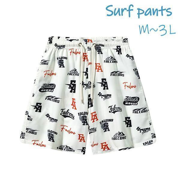 サーフパンツ メンズ 水着 海パン ハワイアン ホワイト ウエスト紐 速乾 ショートパンツ 水陸両用 スイムショーツ リゾート