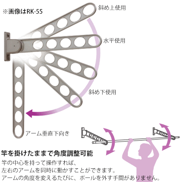 川口技研 ホスクリーン RK型 RK-65 窓壁用STステンカラー/DBダークブロンズ/PWピュアホワイト2本余裕を持って干せるロングアーム室外 物干し 屋外 2