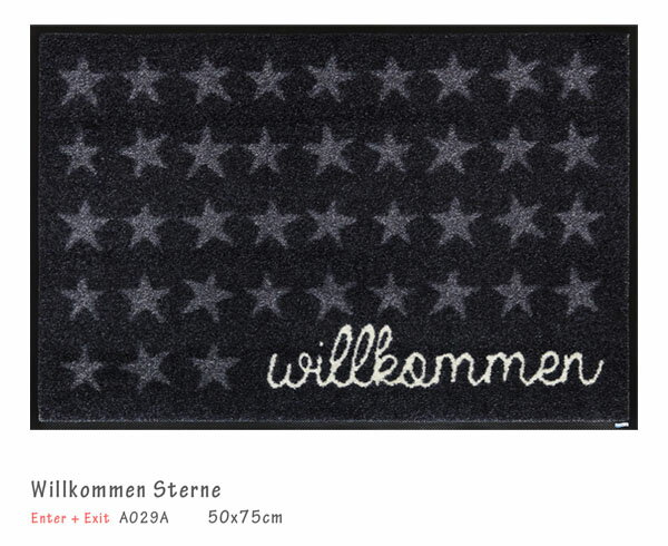 Willkommen Sterne 《A029A》50×75cm1枚クリーンテックス wash＋dry丸洗い 吸水マット エントランス ウェルカムマット 裏面ゴム 滑り止め 防炎 屋内 屋外 薄型 KLEEN-TEX ウォッシュアンドドライ 玄関マット