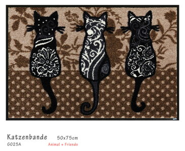 Katzenbande 《G025A》50×75cm1枚クリーンテックス wash+dry丸洗い 吸水マット エントランス ウェルカムマット 裏面ゴム 滑り止め 防炎 屋内 屋外 薄型 KLEEN-TEX ウォッシュアンドドライ 玄関マット