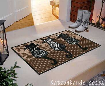 Katzenbande 《G025A》50×75cm1枚クリーンテックス wash+dry丸洗い 吸水マット エントランス ウェルカムマット 裏面ゴム 滑り止め 防炎 屋内 屋外 薄型 KLEEN-TEX ウォッシュアンドドライ 玄関マット