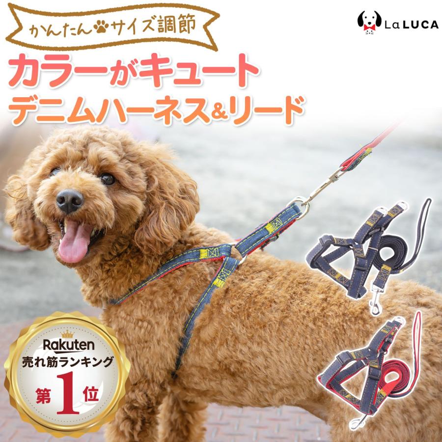 【楽天6冠】 犬 ハーネス 定番 スタンダード 犬用ハーネス リード付 デニム ジーンズ おしゃれ 小型犬 中型犬 ドッグ…