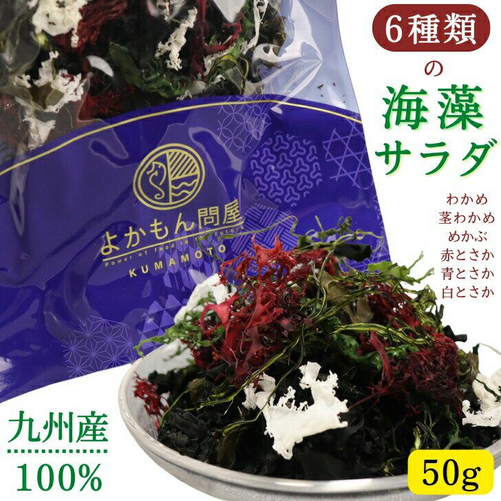 6種類 の 九州 産 海藻 サラダ 50g 乾燥 ミックス 【 送料無料 】 国産 原料100％ わかめ 茎わかめ めかぶ 赤とさか 青とさか 白とさか 非常食 スープ 常温保存 無添加 低カロリー 自然食品のサムネイル