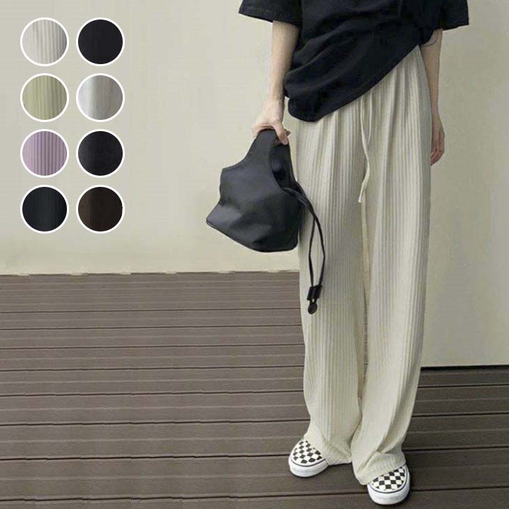 【半額クーポン対象】 パンツ ワイドパンツ イージーパンツ プリーツパンツ リブパンツ 切れるパンツ レディース 縦ライン 高見え ゆったり【angbt302-271】【予約販売：5月25日入荷予定順次発送】【送料無料】メ込2のサムネイル