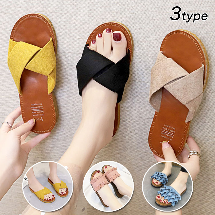 【半額クーポン対象】 選べる3タイプ フラット サンダル ミュール ぺたんこ ローヒール 軽量 靴 くつ レディース 春 夏 おしゃれ カジュアル 流行 可愛い シューズ 歩きやすい 快適 楽ちん 韓国ファッション【shoes1003】【予約販売：6月22日入荷予定順次発送】のサムネイル