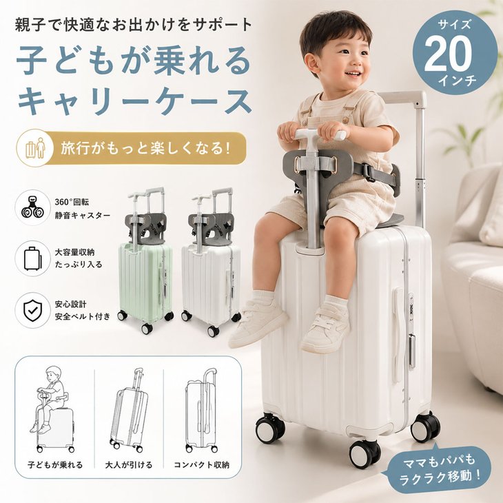 キッズ キャリーケース 子供が乗れる 20インチ 安全ベルト 静音キャスター 旅行 子供 乗れる スーツケース 子ども用 安全設計 20inch ファミリー旅行 トラベルバッグ 静音 万向輪 男の子 女の子 お出かけ 遊び心のある 旅行かばん 新幹線 146736【ic058】