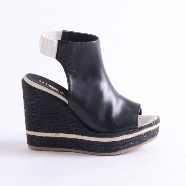 ラコルドブランチェ (LE CORDE BLANCHE) 上げ底ストラップサンダル レザー×麻 ブラック s009c01ce01 2015SS レディース春夏 3,980円以上購入で送料無料 【正規取扱】