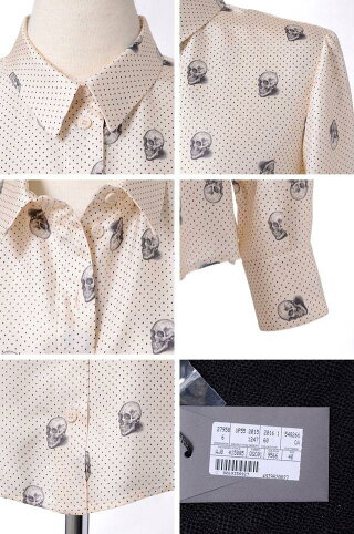アレキサンダーマックイーン(AlexanderMcQueen)長袖ドクロプリントブラウスシルクサテンイエローアイボリー