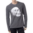 アレキサンダーマックイーン (Alexander McQueen) スカルプリントストライプロングTシャツ ブラック432201qhzp60910 2016AW...