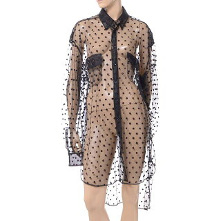 メゾンマルジェラ(MaisonMargiela)チュールロング丈ブラウスコートラメドッド入りブラック