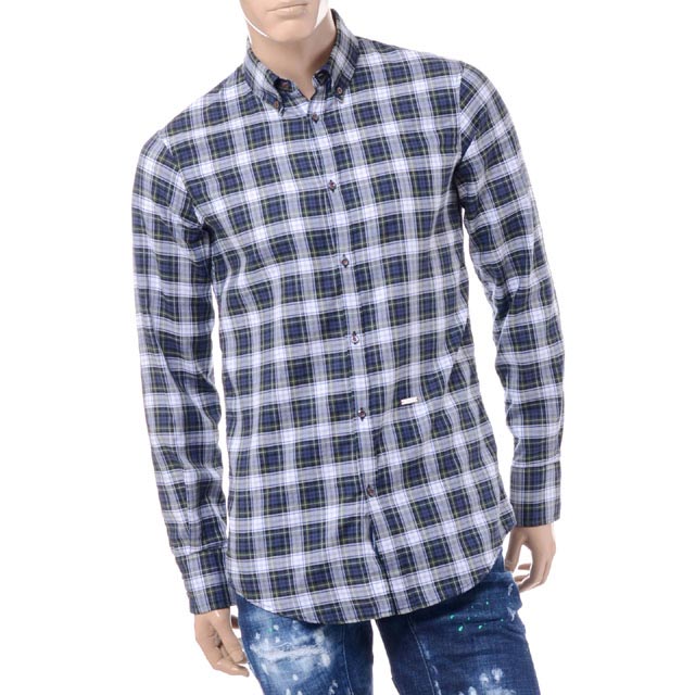 ディースクエアード (Dsquared2) チェックシャツ コットン グリーンs74dm0072s47868001 2017AW メンズ秋冬 送料無料 正規取扱
