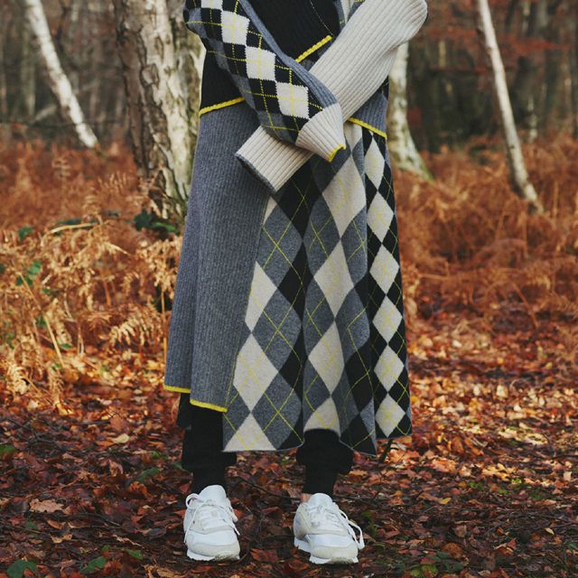 プリングル (PRINGLE OF SCOTLAND) ニットフレアースカート ラナウール グレーとチェックwsb0461324 2018AW レディース秋冬新...