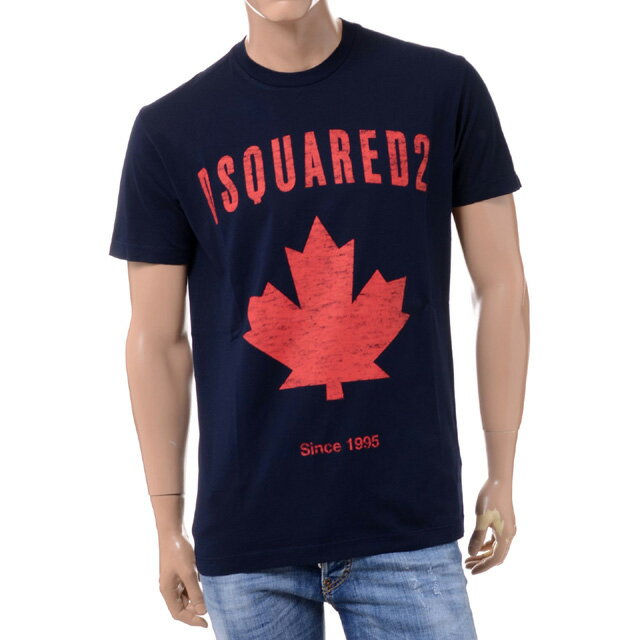 ディースクエアード (Dsquared2) ブランドロゴ・カエデプリントTシャツ コットン ダークネイビーs74gd070622427478 メンズ 送料無料 正規取扱