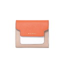 マルニ 3つ折コインケース付き財布 サフィアーノレザー オレンジホワイトベージュ