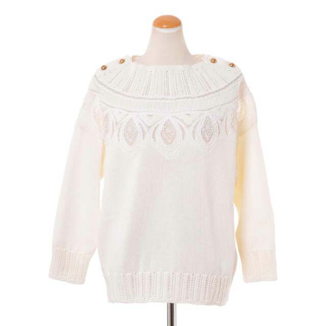 エルマノシェルビーノ (ermanno scervino) 刺繍ニット コットンセーター ホワイトee982311630 2022SS ..