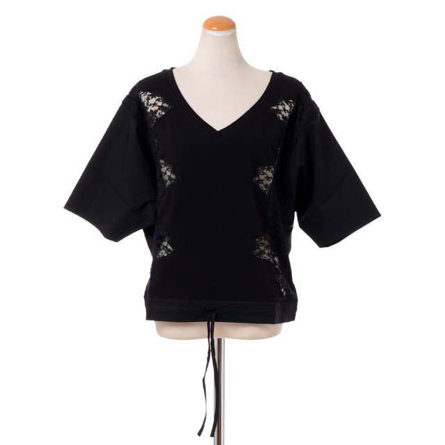エルマノシェルビーノ (ermanno scervino) Vネックショート丈レーストップス コットンジャージー他 ブラックse082820208 2022SS レディース春夏新作 送料無料 正規取扱のサムネイル