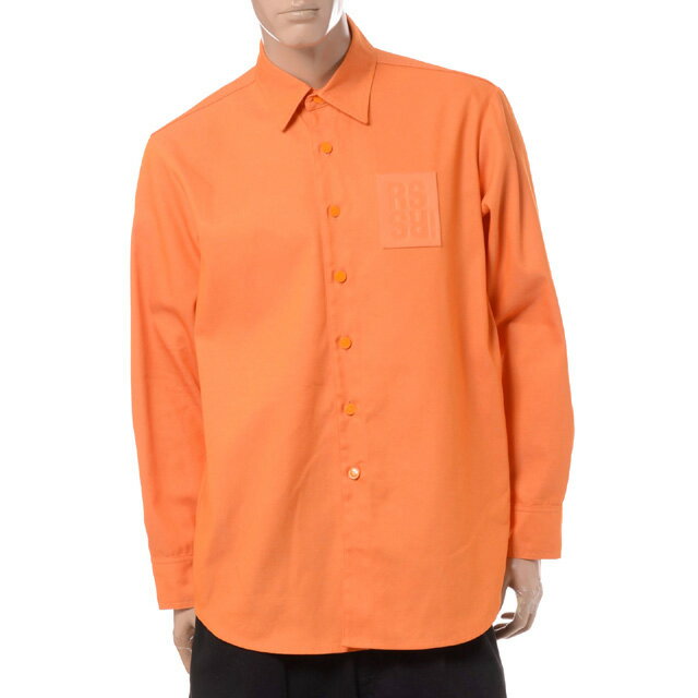ラフシモンズ (RAF SIMONS) Straight fit denim shirt with leather patch コットンポリエステル オレンジ2...