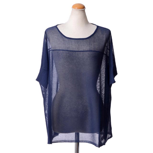 ステファノモルタリ (stefano moritari) ポンチョ風サマー半袖ニット レーヨン ネイビー 8183000352 20..