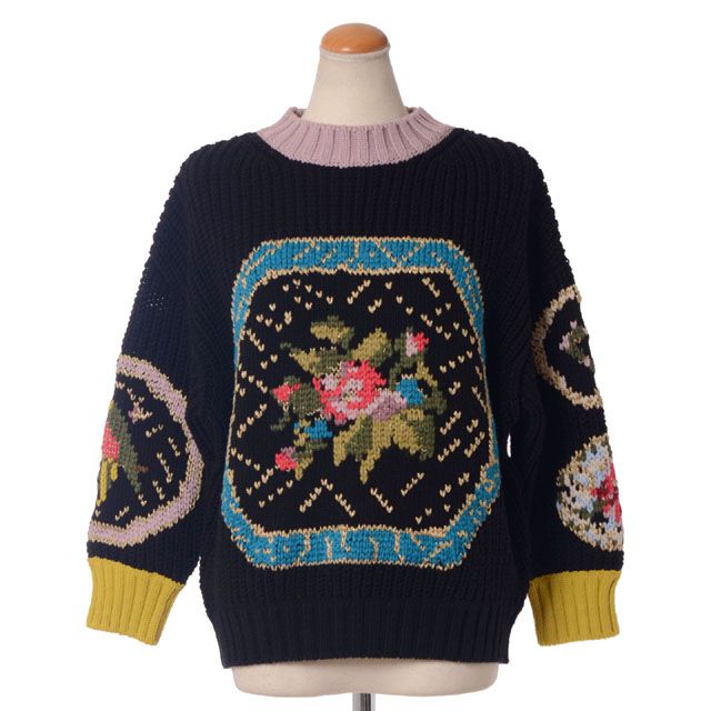アントニオマラス(ANTONIOMARRAS)刺繍セーターヴァージンウールブラック