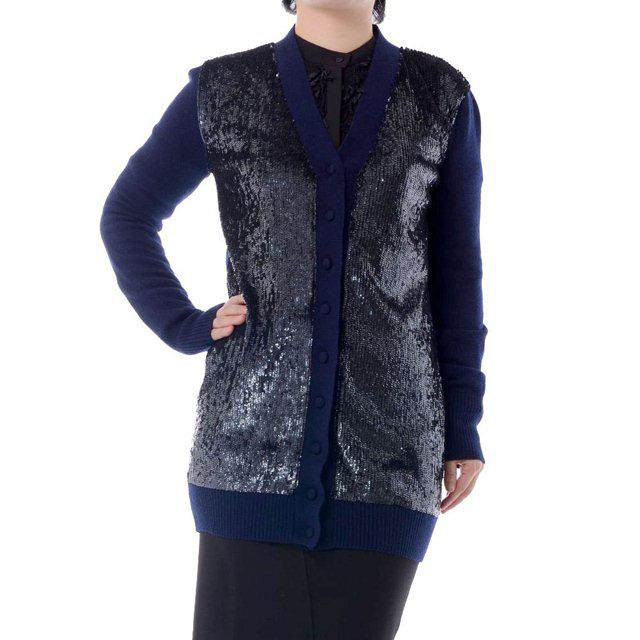 アーメン (AMEN) スパンコール使いVネックロングカーディガン ネイビー agw12950-906 3,980円以上購入で送料無料 【正規取扱】